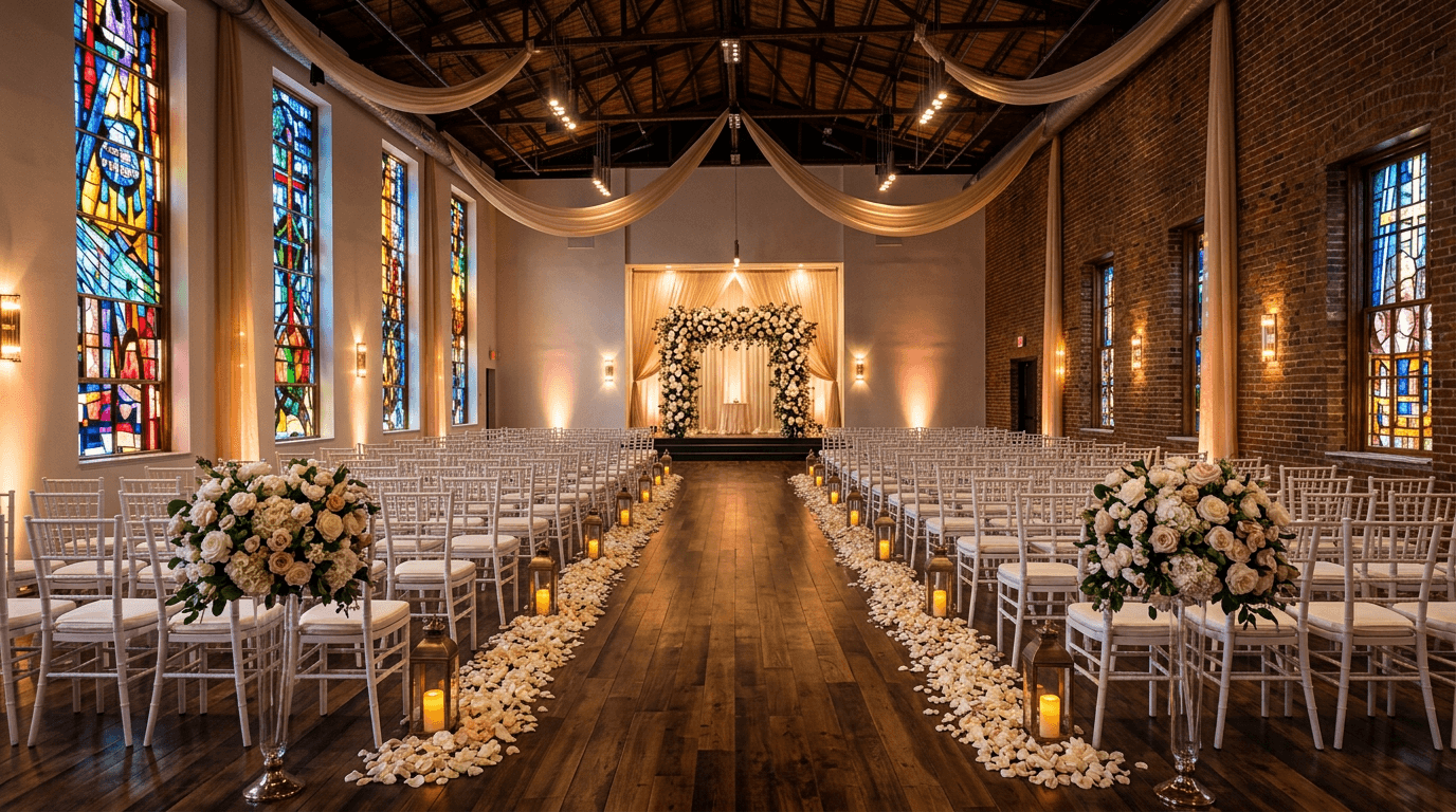 Chatelet grand hall with stained glass windows